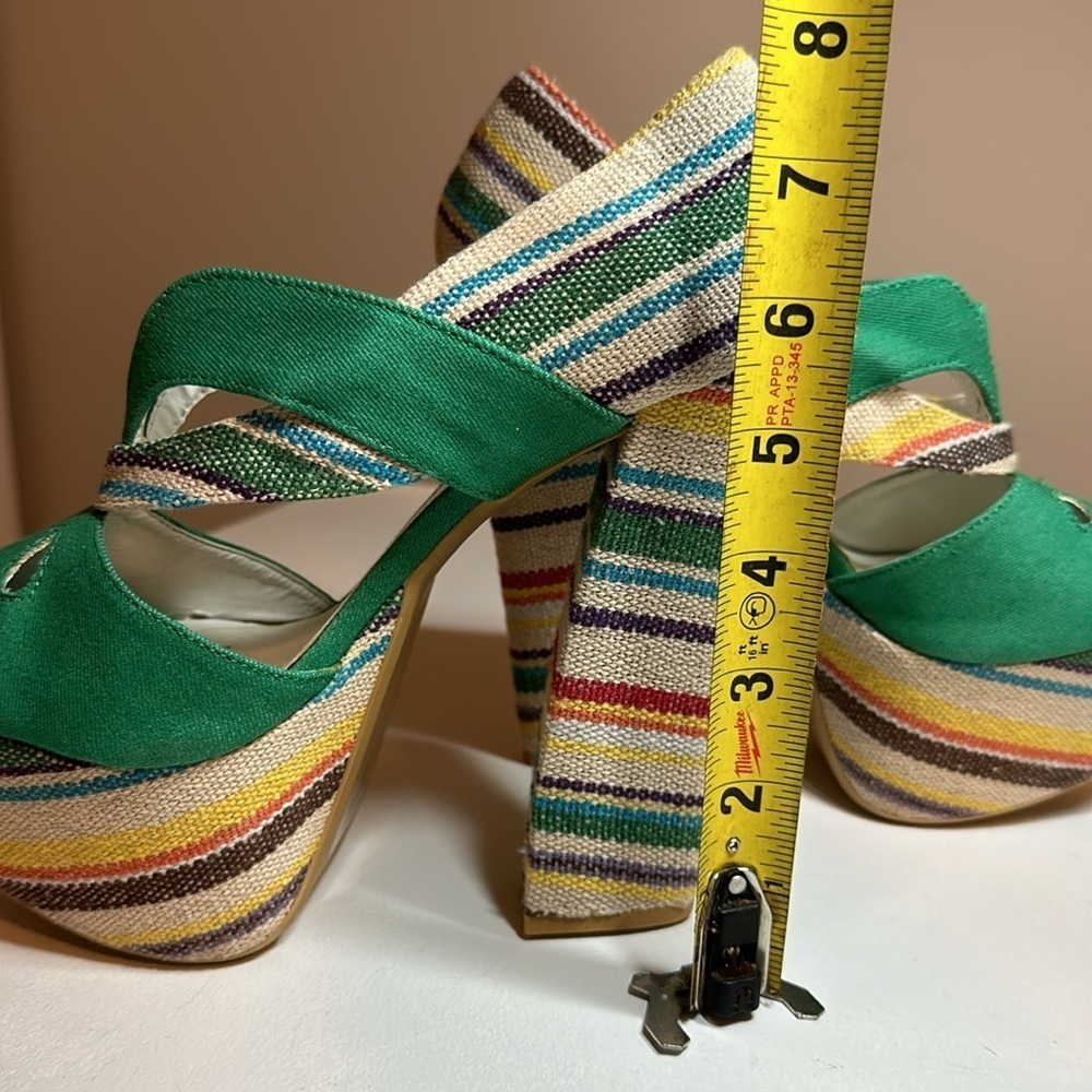 🔥Women's Fahrenheit green denim block color open toe stiletto heels size 7 - Picture 13 of 14